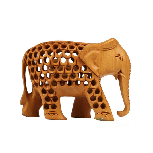 Wood Handmade Elephant Undercut Statue Animal Figurines Showpiece