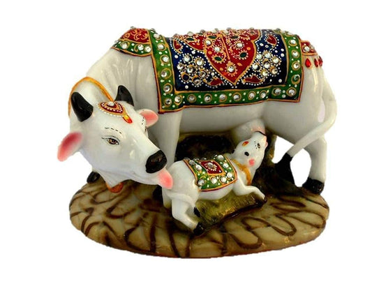 Marble dust/Polyresin Cow and Calf Big Statue/Idol, 5x3x3Inch