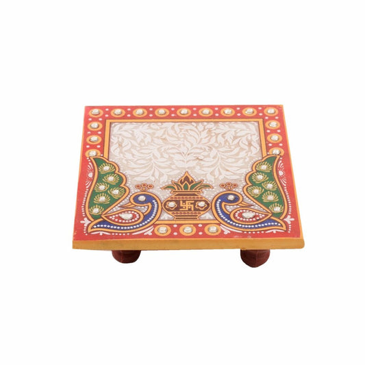 Meenakari Marble Chowki with Gift Box – 4x4 Inch Multicolor Handcrafted
