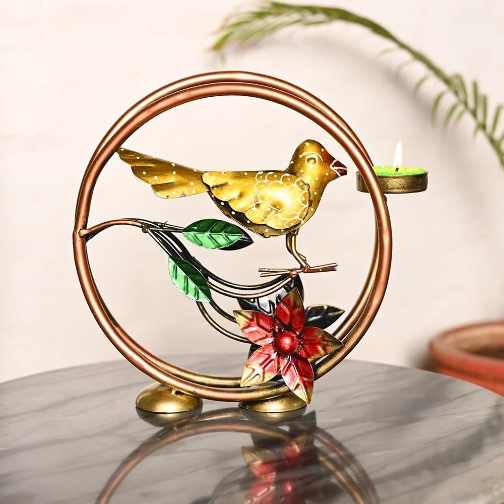 Round Bird T-Lite Candle Holder - Home Decor for Tabletop, Living Room & Gifts