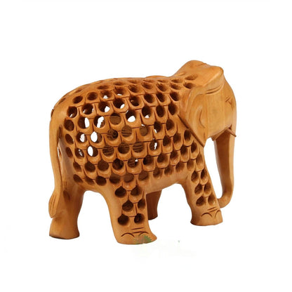 Wood Handmade Elephant Undercut Statue Animal Figurines Showpiece