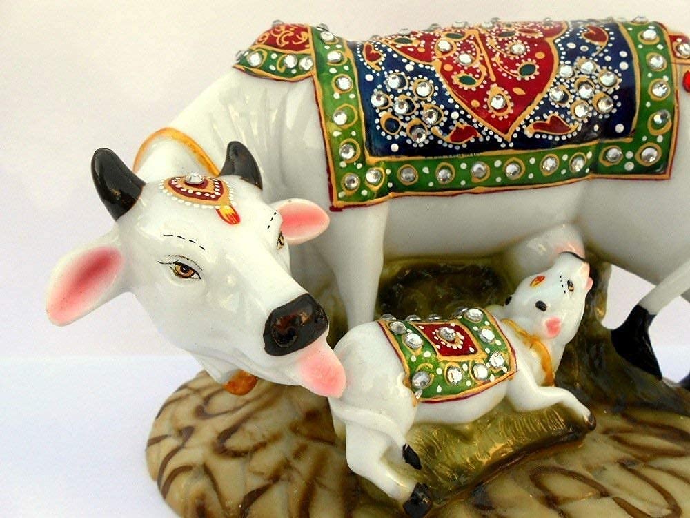 Marble dust/Polyresin Cow and Calf Big Statue/Idol, 5x3x3Inch