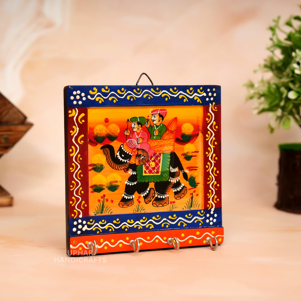 Wooden Rajasthani Hand Painted Key Holder 4 hooks