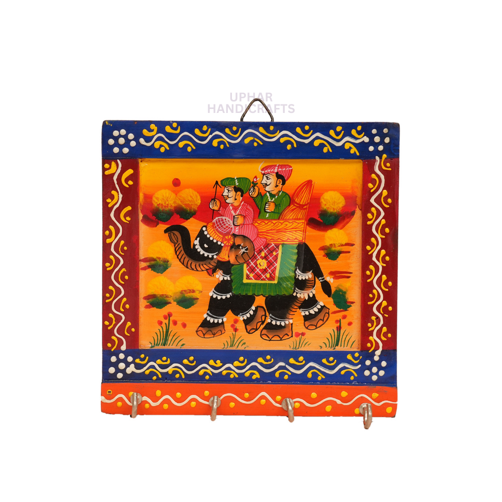 Wooden Rajasthani Hand Painted Key Holder 4 hooks
