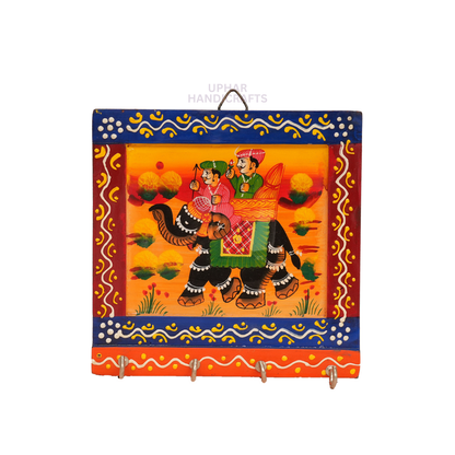 Wooden Rajasthani Hand Painted Key Holder 4 hooks