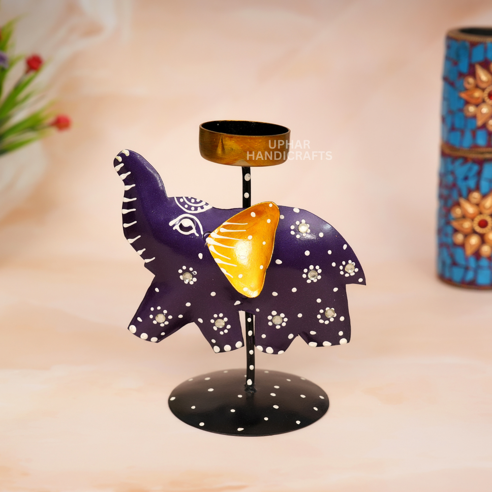 Decorative Hand-Painted Elephant Metal Tea Light Stand