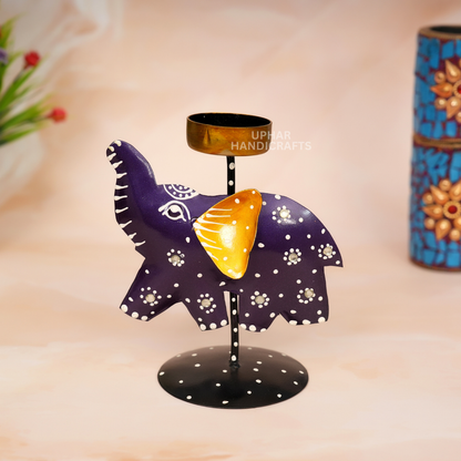 Decorative Hand-Painted Elephant Metal Tea Light Stand