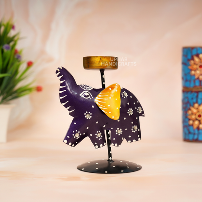 Decorative Hand-Painted Elephant Metal Tea Light Stand