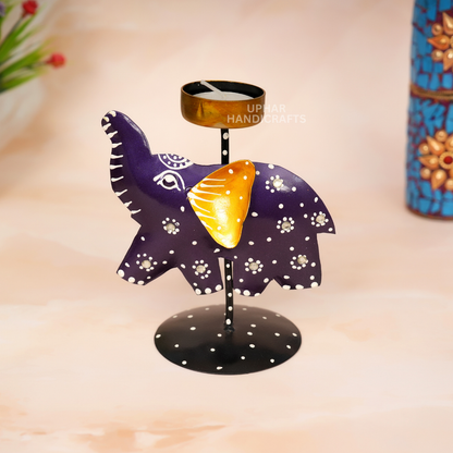 Decorative Hand-Painted Elephant Metal Tea Light Stand