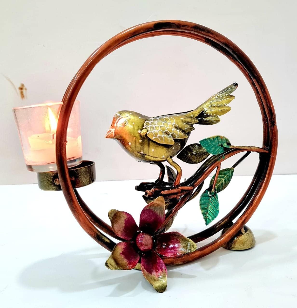 Round Bird T-Lite Candle Holder - Home Decor for Tabletop, Living Room & Gifts