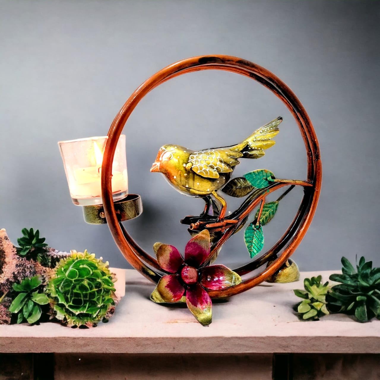 Round Bird T-Lite Candle Holder - Home Decor for Tabletop, Living Room & Gifts