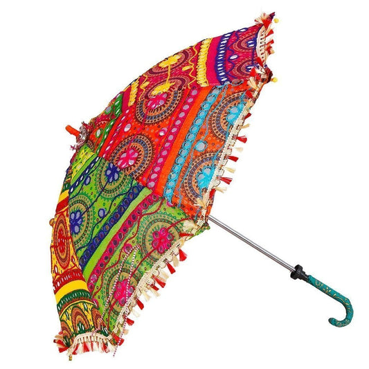 Multicolor Handicraft Rajasthani Embroidered Umbrella for Party Event Wedding Festival Decoration Item