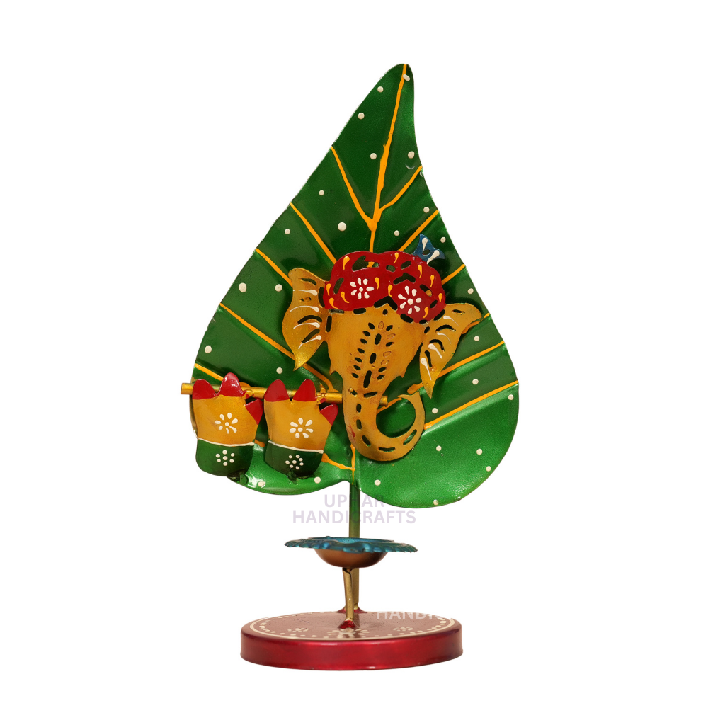 Ganesh Pan Patta Metal Tea Light Holder Handcrafted Diya Stand for Indian Home Decor & Diwali Gifting
