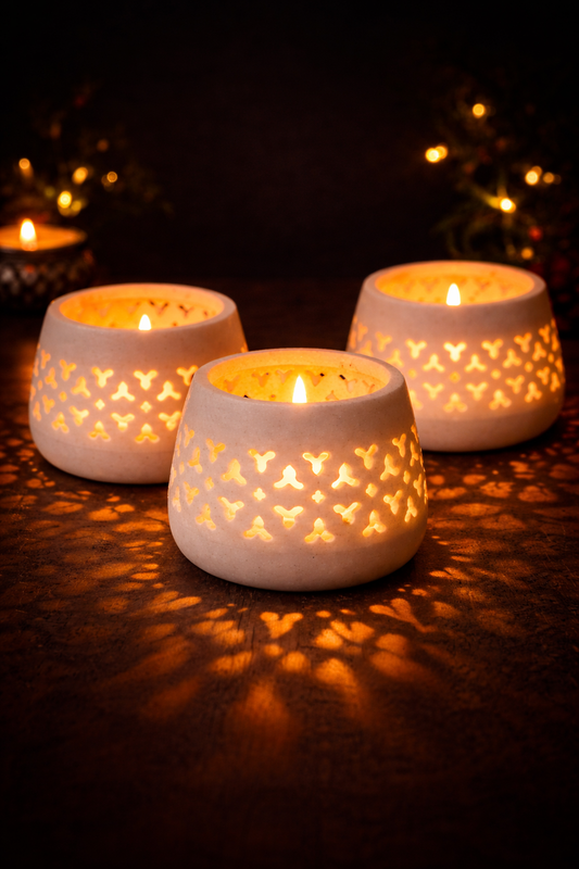 Luxury Marble Candle Holder with Cutwork – Elegant Table Décor