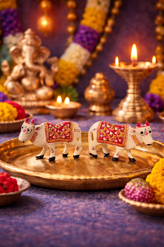 Metal Hand-Painted Cow Figurine (Set of 2 )