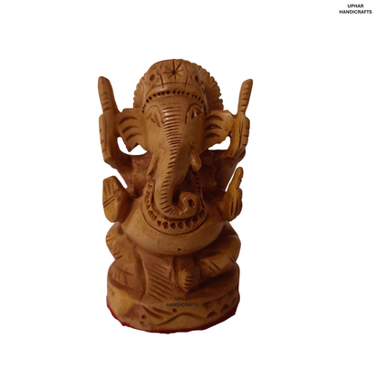 Hand-Carved Wooden Ganesh Statue (3 Inch) Lord Ganesha Idol for Home Decor, Puja & Meditation