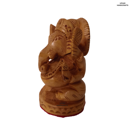 Hand-Carved Wooden Ganesh Statue (3 Inch) Lord Ganesha Idol for Home Decor, Puja & Meditation