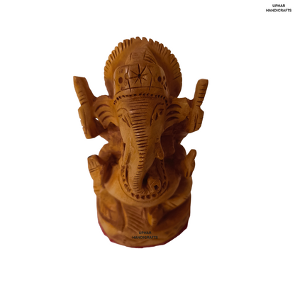 Hand-Carved Wooden Ganesh Statue (3 Inch) Lord Ganesha Idol for Home Decor, Puja & Meditation