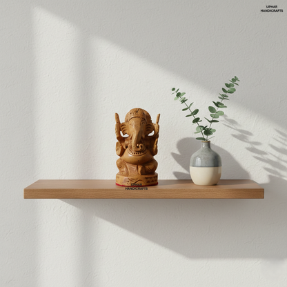 Hand-Carved Wooden Ganesh Statue (3 Inch) Lord Ganesha Idol for Home Decor, Puja & Meditation