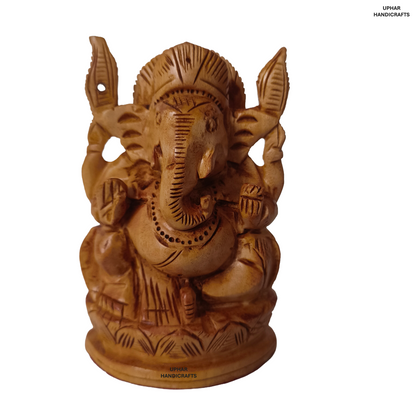 Hand-Carved Wooden Ganesh Statue 4 Inch Lord Ganesha Idol for Home Decor, Puja & Meditation