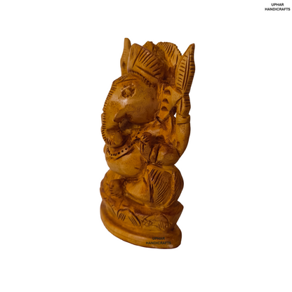 Hand-Carved Wooden Ganesh Statue 4 Inch Lord Ganesha Idol for Home Decor, Puja & Meditation