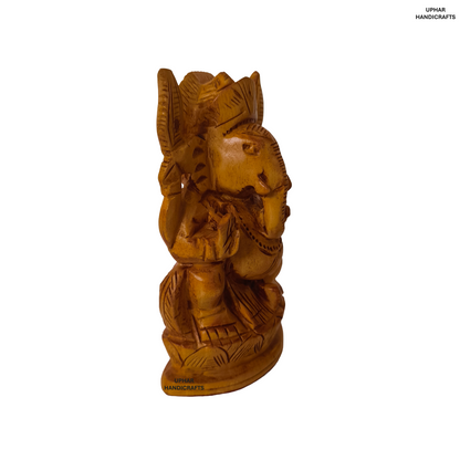 Hand-Carved Wooden Ganesh Statue 4 Inch Lord Ganesha Idol for Home Decor, Puja & Meditation