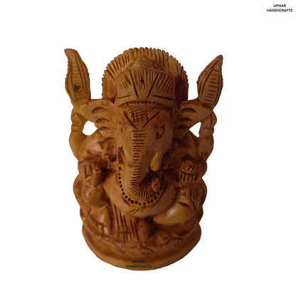 Hand-Carved Wooden Ganesh Statue 4 Inch Lord Ganesha Idol for Home Decor, Puja & Meditation