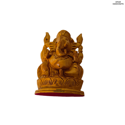 Hand-Carved Wooden Ganesh Statue 4 Inch Lord Ganesha Idol for Home Decor, Puja & Meditation