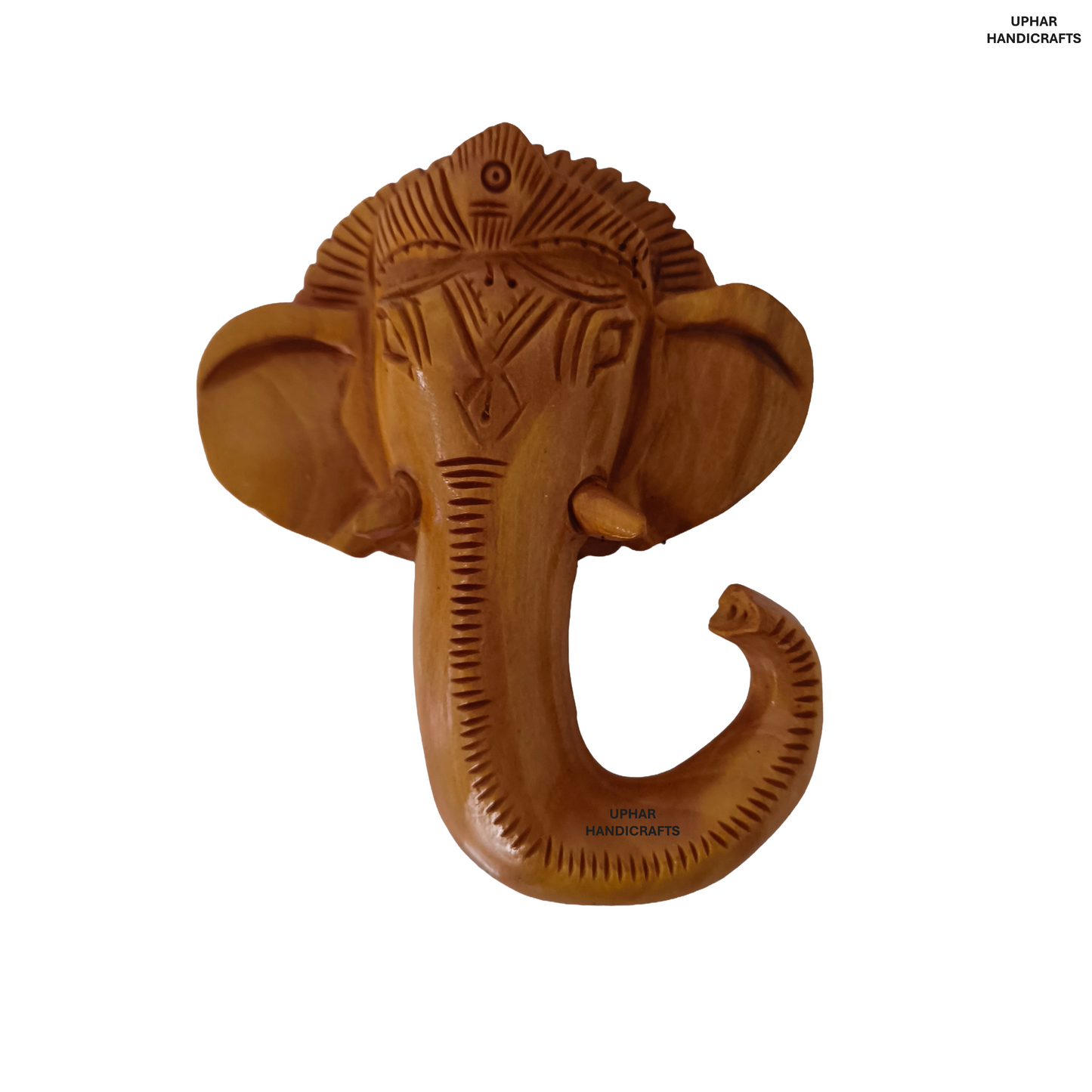 Hand-Carved Wooden Ganesh Face Wall Decor 4 Inch Lord Ganesha Head for Home & Office