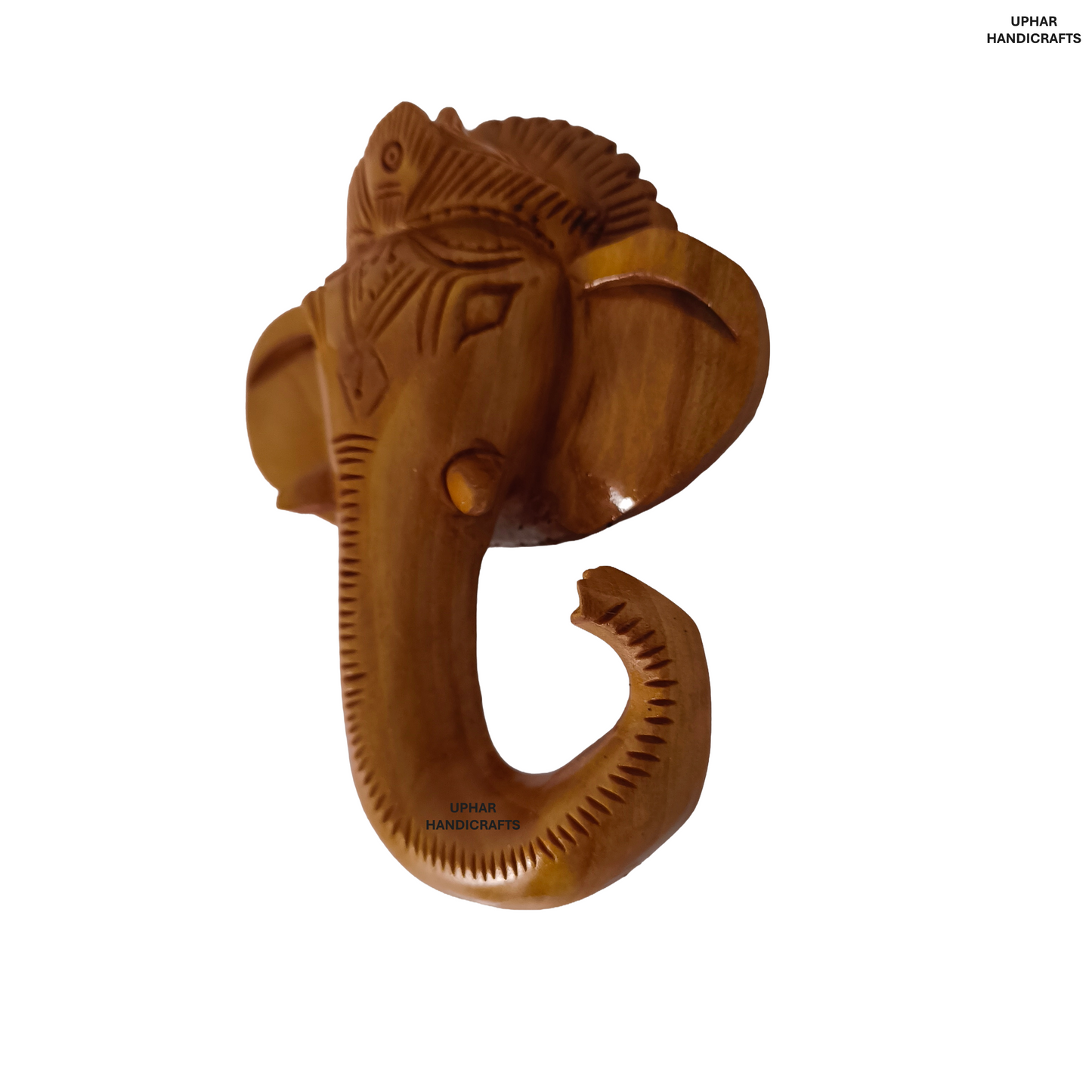Hand-Carved Wooden Ganesh Face Wall Decor 4 Inch Lord Ganesha Head for Home & Office