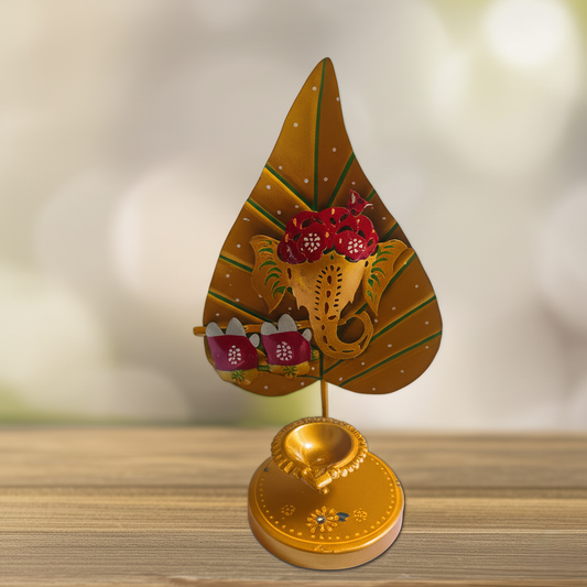 Lord Ganesh Pan Patta Tea Light Holder Handcrafted Metal Diya Stand for Diwali, Mandir & Festive Decor