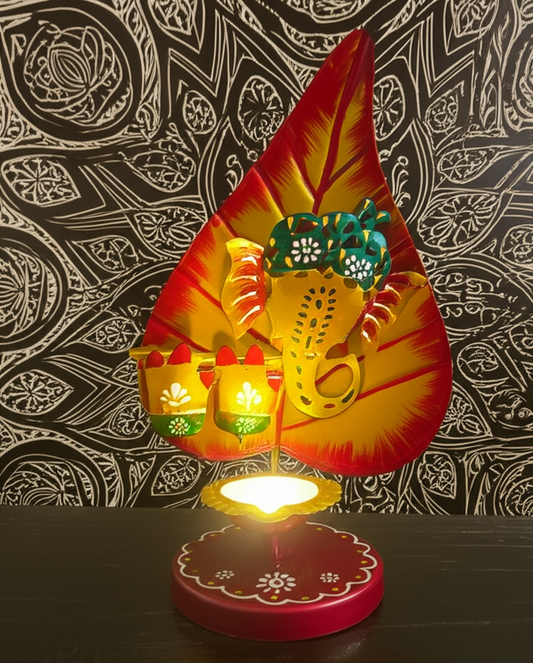 Lord Ganesh Pan Patta Metal Tea Light Holder Handcrafted Diya Stand Indian Festival & Pooja Decor