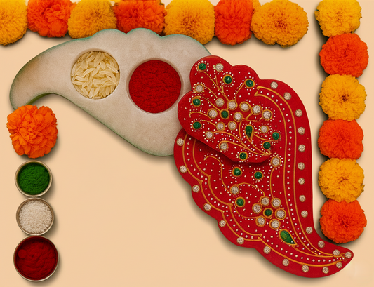 Marble Kumkum Holder with Hand Painting | Elegant Rajasthani Artwork & Kundan Stones Chopra for Temple & Festive Decor