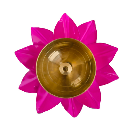 Pink Lotus Urli Diya – Brass Metal Deepak for Diwali Decor & Pooja
