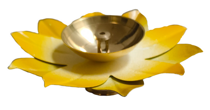 Yellow Lotus Urli Diya Brass Metal Deepak for Diwali & Pooja Decor