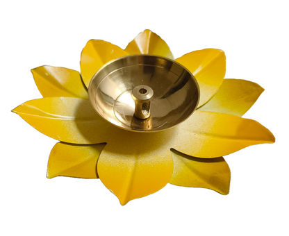 Yellow Lotus Urli Diya Brass Metal Deepak for Diwali & Pooja Decor