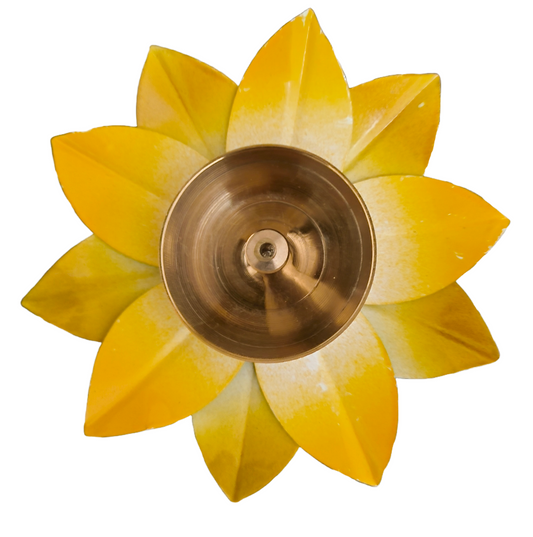 Yellow Lotus Urli Diya Brass Metal Deepak for Diwali & Pooja Decor