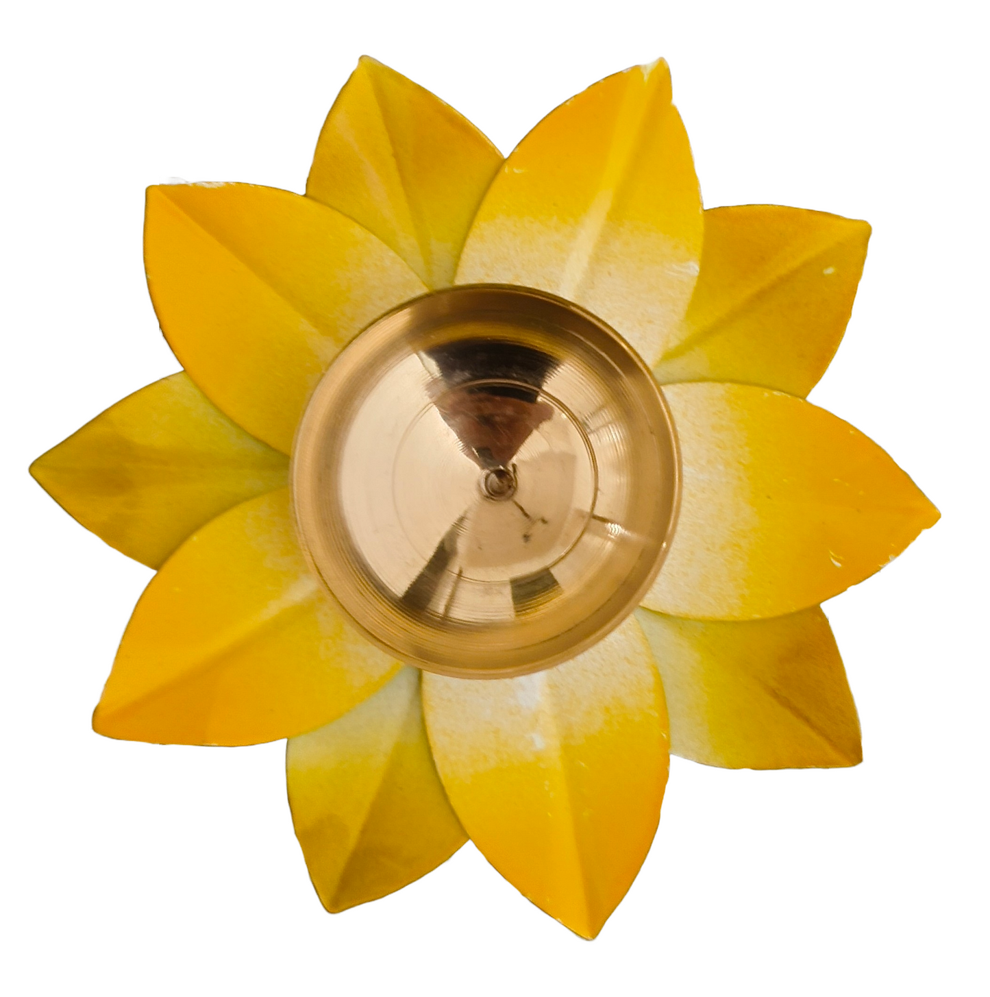 Yellow Lotus Urli Diya Brass Metal Deepak for Diwali & Pooja Decor