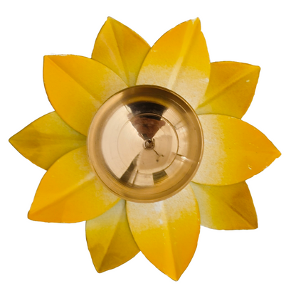 Yellow Lotus Urli Diya Brass Metal Deepak for Diwali & Pooja Decor