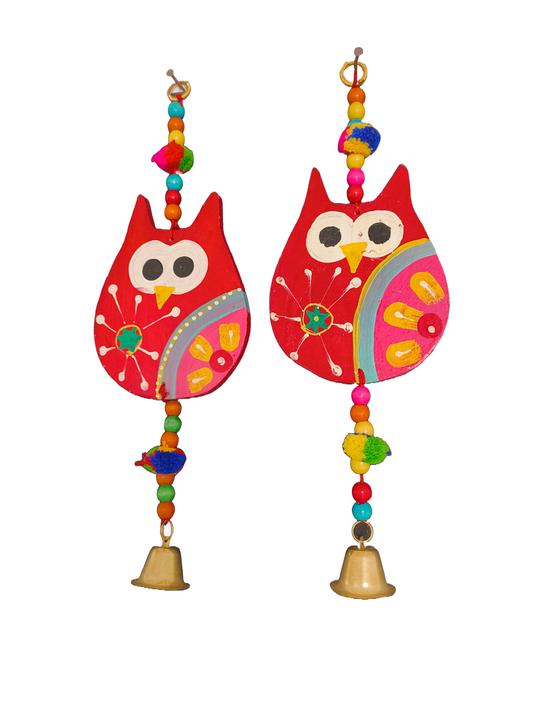 Hand-Painted Wooden Owl Wall Hanging Colorful Folk Art Boho Wall Décor for Home, Apartment