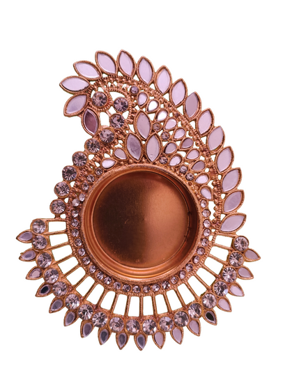 Kundan Work Tea Light Holder Decorative Indian Metal Diya for Festivals & Home Décor