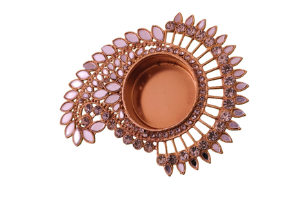 Kundan Work Tea Light Holder Decorative Indian Metal Diya for Festivals & Home Décor