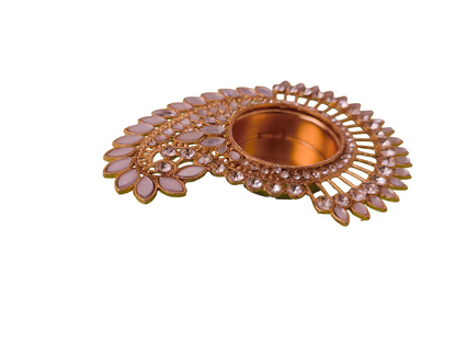 Kundan Work Tea Light Holder Decorative Indian Metal Diya for Festivals & Home Décor