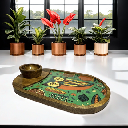 Wooden Hand Painted Tray with Bowl