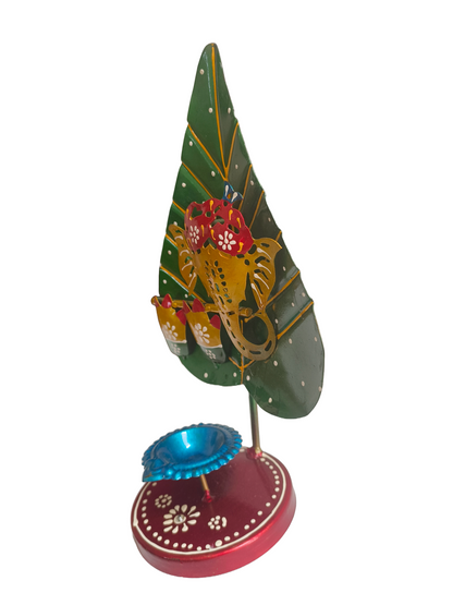 Ganesh Pan Patta Metal Tea Light Holder Handcrafted Diya Stand for Indian Home Decor & Diwali Gifting