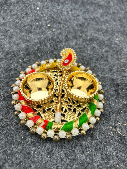 Akshat Kumkum Small Thali With Tikka Stick