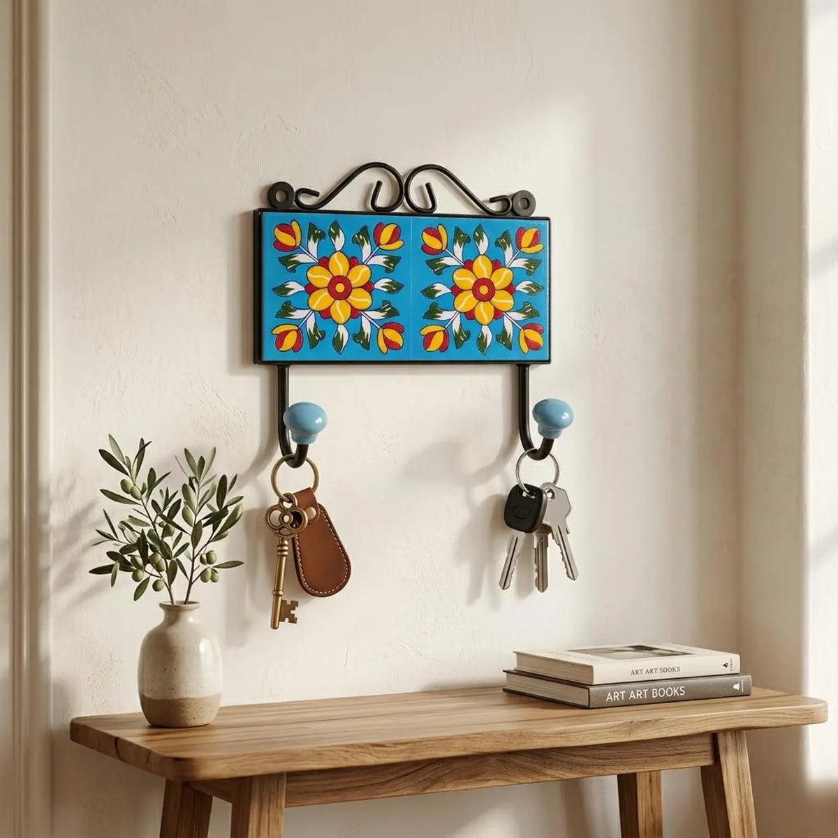 Two Blue Key Holder Hooks
Floral Handmade Art
Traditional Floral Work
Uphar Handicrafts