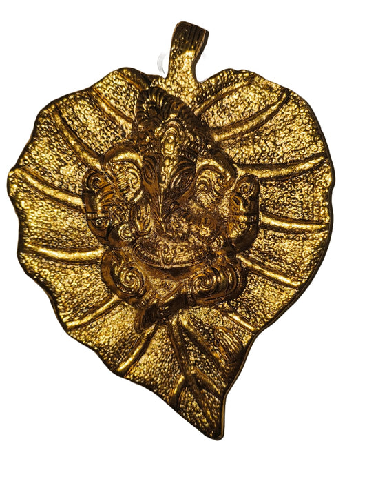 Metal Ganesh Decor Leaf Wall Hanging for Pooja Room or Entryway
