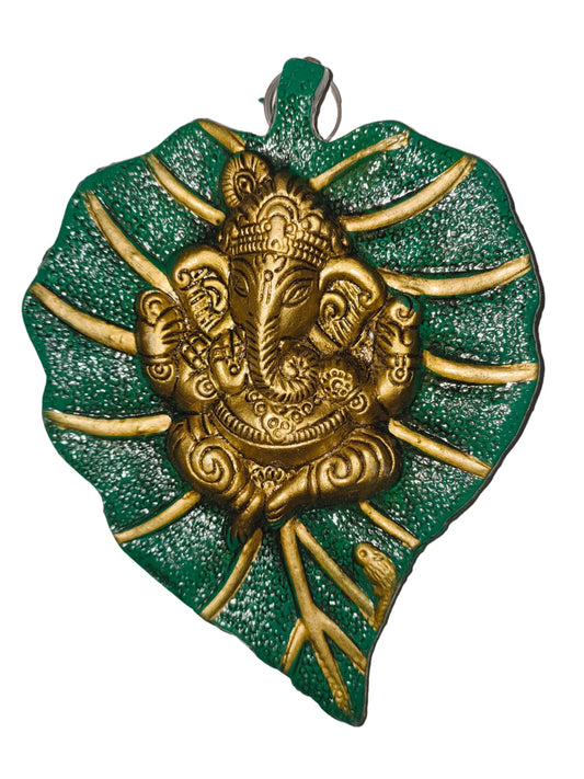 Metal Ganesh Decor Leaf Wall Hanging for Pooja Room or Entryway