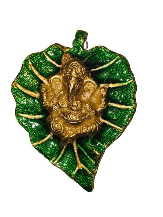 Metal Ganesh Decor Leaf Wall Hanging for Pooja Room or Entryway